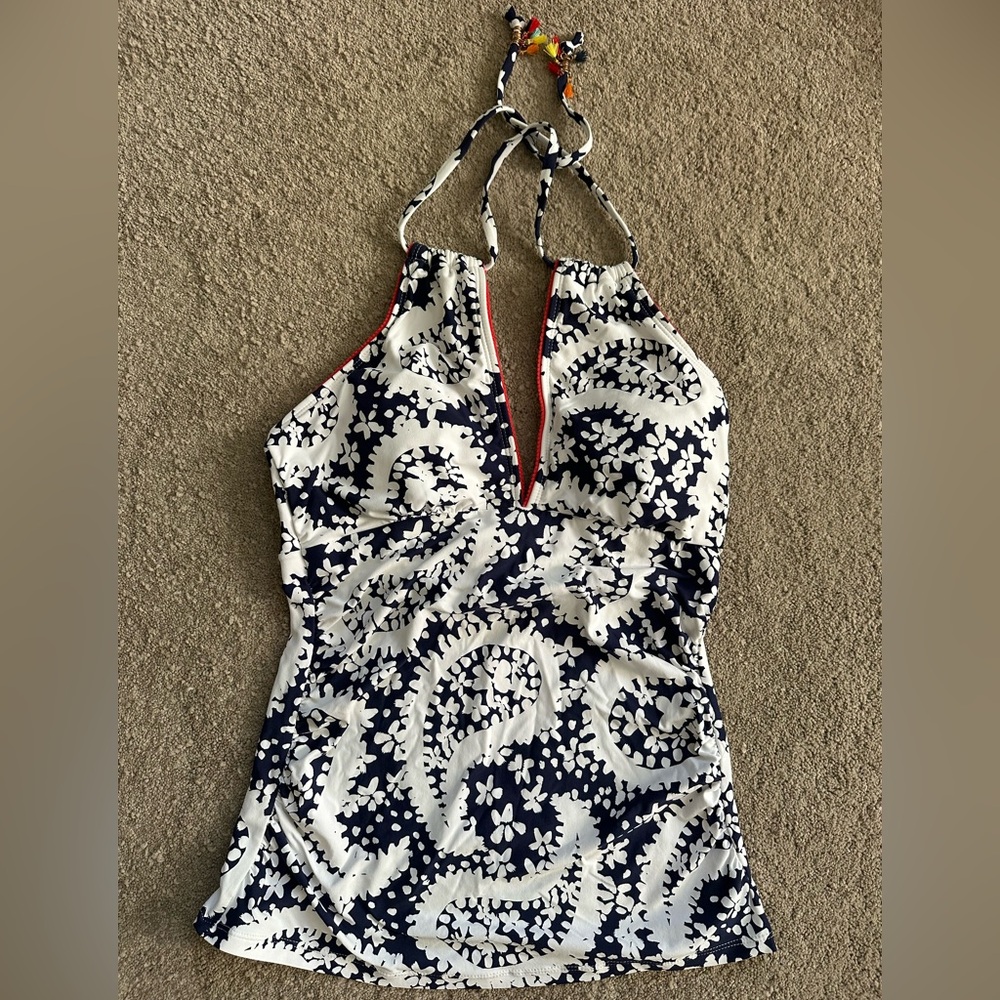 Anne Cole Navy and White Paisley Women’s Tankini Halter Top L but fits as M